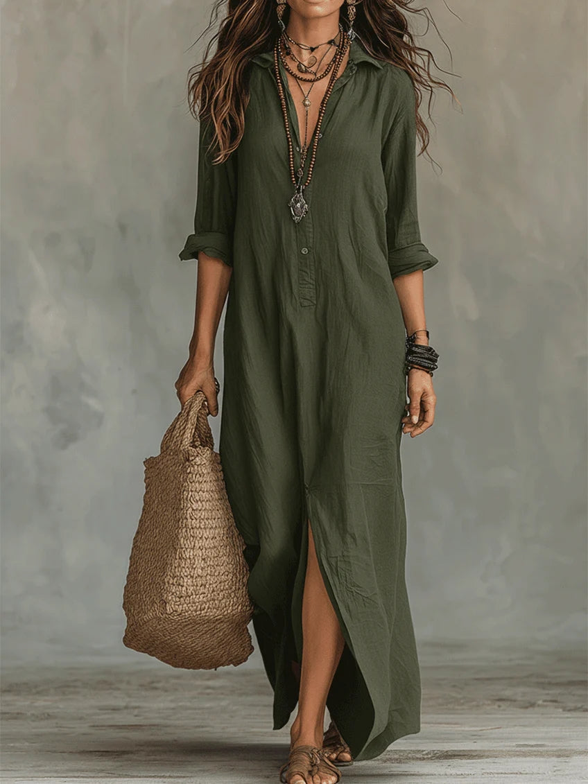 Luna | Vestido largo negro tipo maxi con botones