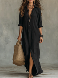 Luna | Vestido largo negro tipo maxi con botones