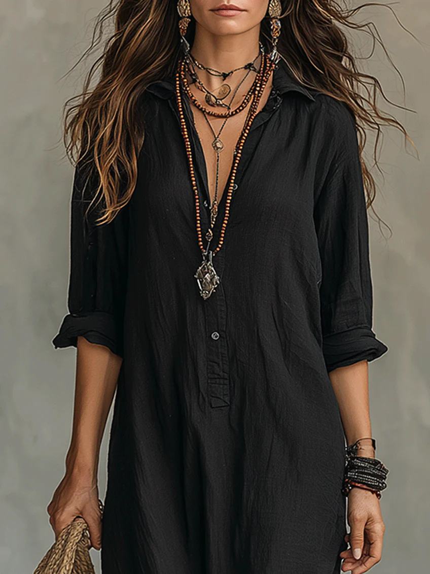 Luna | Vestido largo negro tipo maxi con botones